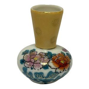 vintage japan miniature Ceramic floral flower vase Flying Bird Gold Accents